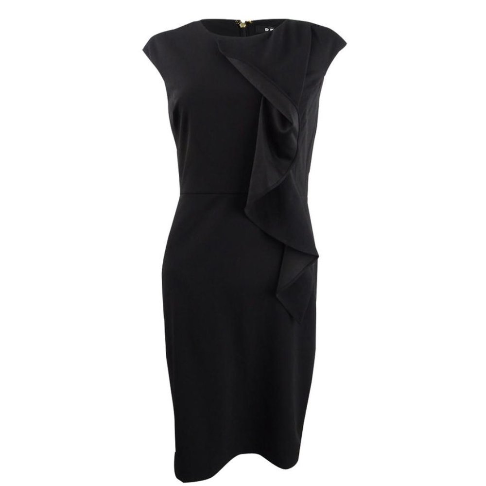 DKNY Women's Ruffled Cap-Sleeve Sheath Dress (10, Black)